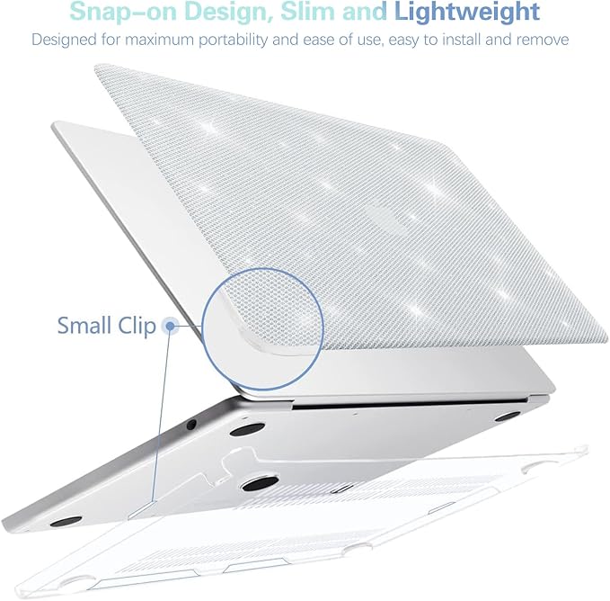 KEROM Bling Glitter Case for MacBook Pro 16 inch 2024-2021 M4 M3 M2 M1 Pro/Max Chip A3403 A3186 A2991 A2780 A2485, Luxury Bedazzled Shiny Sparkle PU Leather Hard Shell Case & Keyboard Cover, White