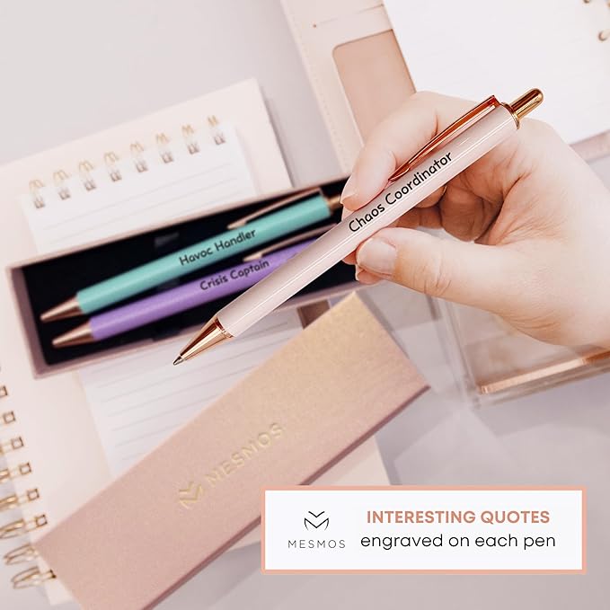 MESMOS 3pk Fancy Pen Set, Chaos Coordinator Boss Gifts for Women, Office Manager Boss Female Gifts, Leadership and Supervisor Gift, Funs with Funny Sayings for Adults