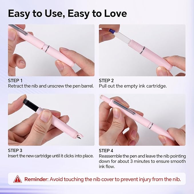 WRITECH Left Handed Fountain Pen: Fine Nib Retractable Style Black Ink Set Includes 5 Ink Cartridges Smooth Writing for Calligraphy Journaling Office Gift