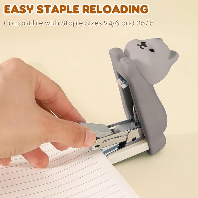 Honagu Mini Cute Animal Stapler with Staples, Cartoon Stereoscopic Silicone (PVC) Stapler, Labor-Saving Office Supplies for Students Kids (Gray Puppy)
