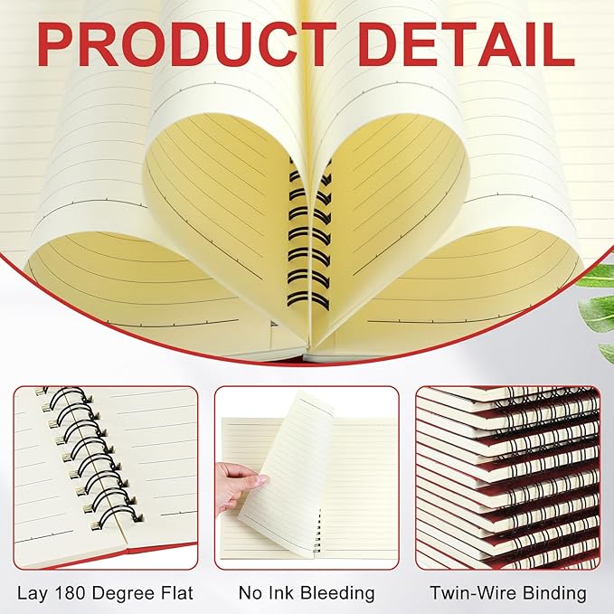 Yahenda 54 Pcs Spiral Notebook Bulk A5 Journal Lined 8.3'' x 5.5'' Writing Composition Paper Small Notepad Subject Notebook for Students Office Business Back to School Supplies (Red)