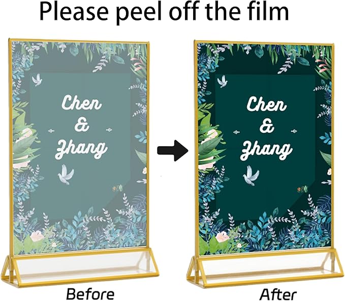 4x6 Acrylic Sign Holders 8 Pack Gold Table Number Holder for Wedding Picture Frame Double Sided Table Menu Stands with Vertical Stand, Photos and Art Display