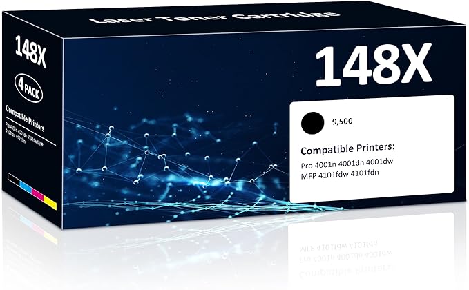 148X W1480X High Yield Toner Cartridges ( 2X 9500 Pages) Compatible 148X 148A W1480A Toner Cartridges with HP Laserjet Pro 4001dw 4001dn 4001n MFP 4101fdw 4101fdn Printer (Black, 2pack, with Chip )