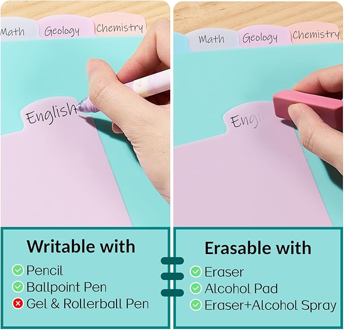 Sooez 8 Tabs Long-Lasting Plastic Write & Erase Large Tabs Dividers for 3 Ring Binder, Aesthetic Cute Pastels Binder Dividers for Student, Teacher, Office, Home Organizers, 3 Sets, Pastels Color