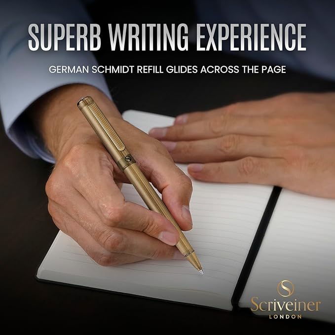 Scriveiner Bronze Rollerball Pen - Stunning Luxury Pen, Schmidt Ink Refill, Best Roller Ball Gift Set for Men & Women, Professional, Executive Office, Nice Pens