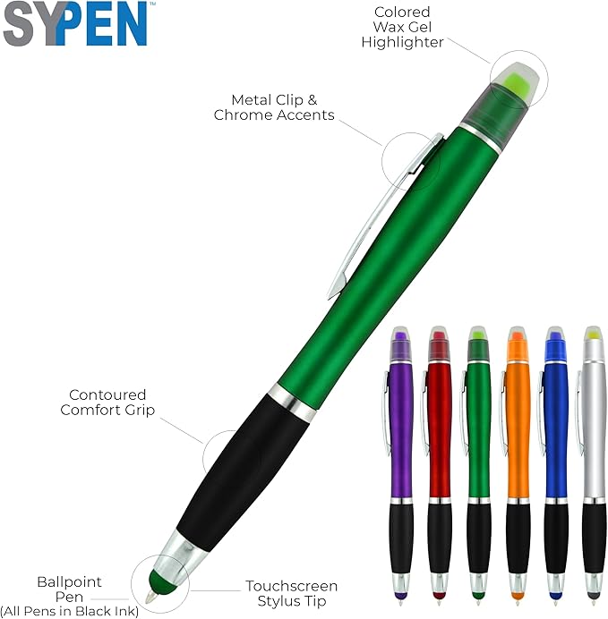Personalized Pens with Gel Highlighter and Stylus -200 Pack Bulk-Free Imprint - 3 In Bible Highlighter No Bleed, Ballpoint Pen, and Stylus Combo- add Custom Name, Logo or Gift Message- Purple