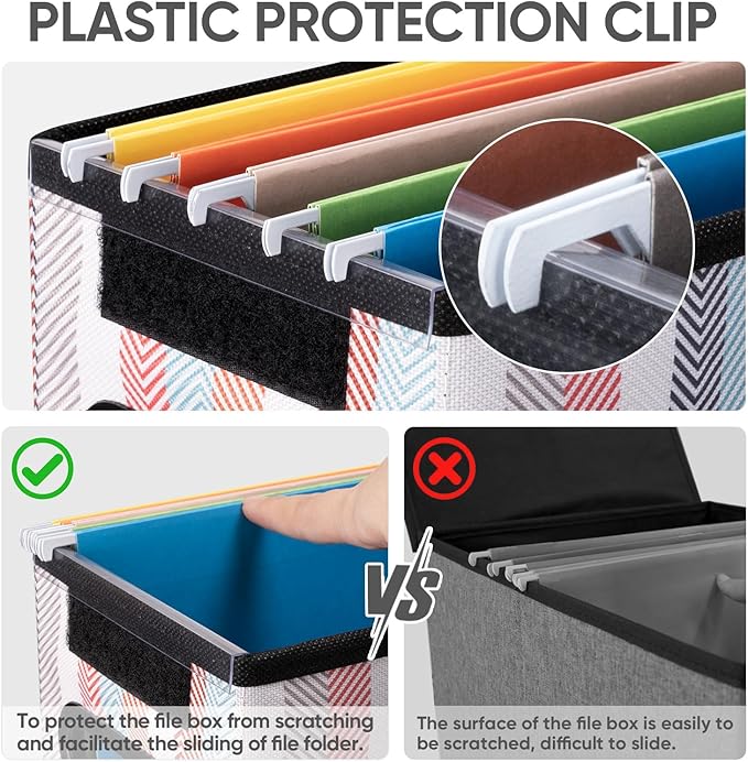 BALEINE File Organizer Box with Lid, Collapsible File Folder Organizer with Plastic Slide, Hanging File Folder Box for Office Document Storage (1 Pack, Color Stripe, S)
