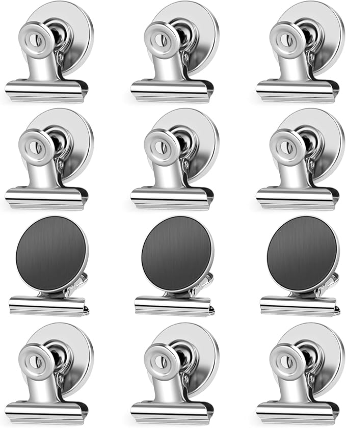 Grtard 12pack Fridge Magnets Refrigerator Magnets Magnetic Clips Heavy Duty Detailed List Display Paper Fasteners on Home& Office& Teaching Silver