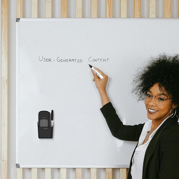 loukin Inventive All-in-One Dry Erase Eraser, Novel Replaceable Whiteboard Eraser with Built-in Cleaner, Unique Glass Board Erasers, Includes 2 Refill Pads, 1 Magnetic Holder, 2 Markers