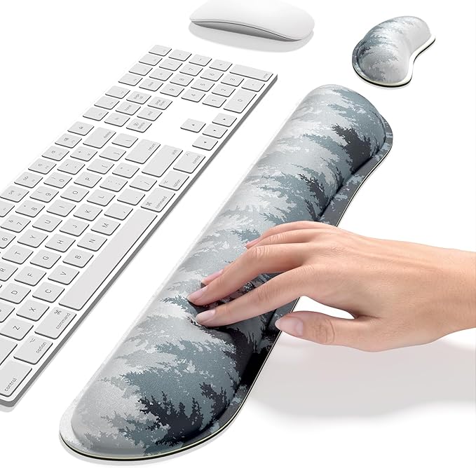 Dapesuom Enlarge Keyboard Wrist Rest, Memory Foam Wrist Cushion for Desk Mats Support, Typing Pain Relief Keyboard Mouse Pad Rests Set with Non-Slip Base for Gaming Laptop Computer, Watercolor Forest