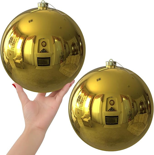Gold 8.0" Extra Large Christmas Ornaments - Christmas Tree Decoration Balls Shatterproof Hanging Shiny Balls for Birthday Holiday Wedding Decorations Set of 2pcs