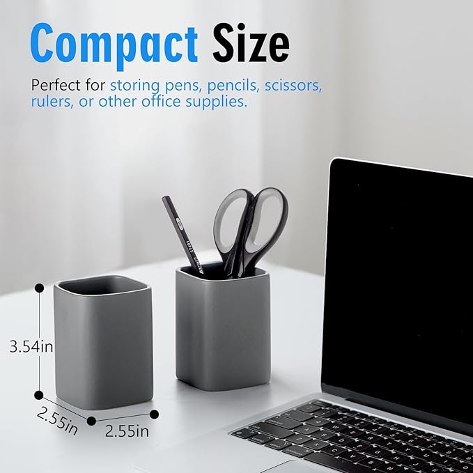 Pen Holder, 2 Pack Pencil Holder for Desk ,Ceramic Pencil Cup Desk Organizer, Makeup Brush Holder Cute, Stationery Accessories for Office, School, Home (Matte gray)