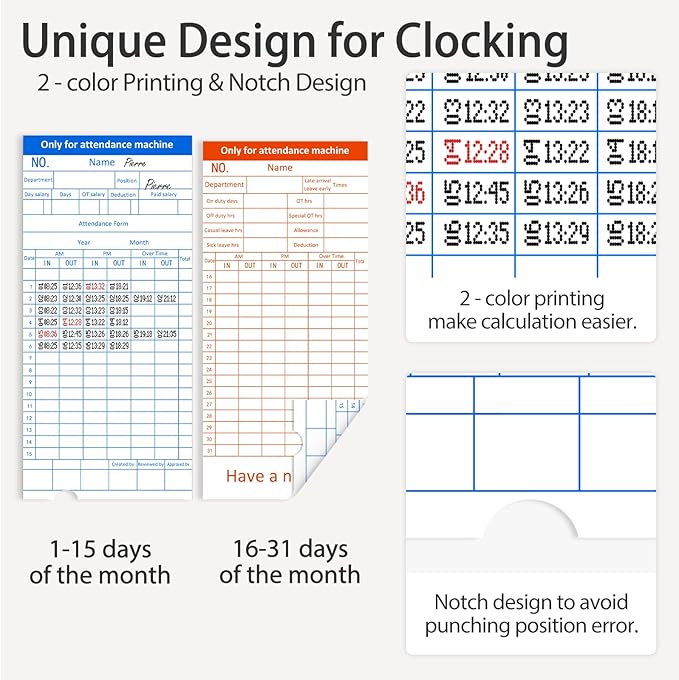 Time Clocks for Employees Small Business, Auto-Align Time Clock, 6 Punches per Day Time Machine, Clock in Machine for Employees with Time Cards, 2 Ink Ribbons and White with 50 Cards