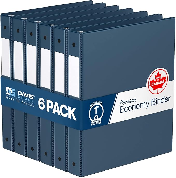 Premium Economy 6-Pack 3-Ring Binders for School or Office, Round-Ring Binders, 1 Inch, Navy Blue