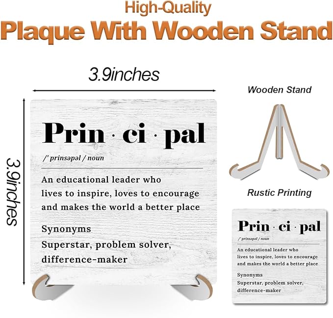 School Principal Definition Wood Sign Desk Decor Rustic Office Cubicle Decor Positive Assistant Principal Plaque with Wooden Stand Funny Office Desk Accessories for Home Table Shelf Principal Gifts