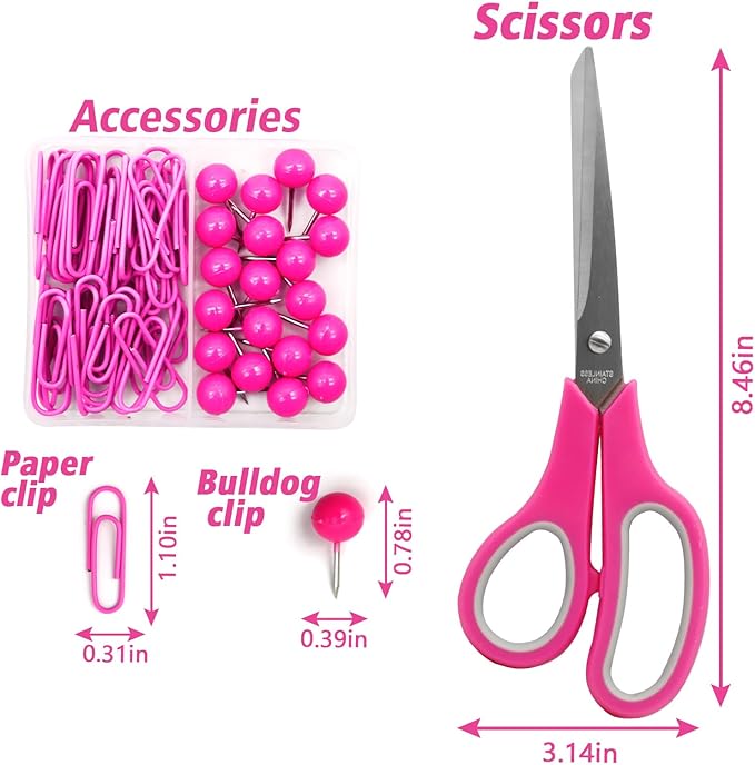 Hot Pink Desk Accessories Set - Stapler and Tape Dispenser Kit, Office Supplies Gift for Students, Women, Coworkers, Boss Lady, Office Clerks