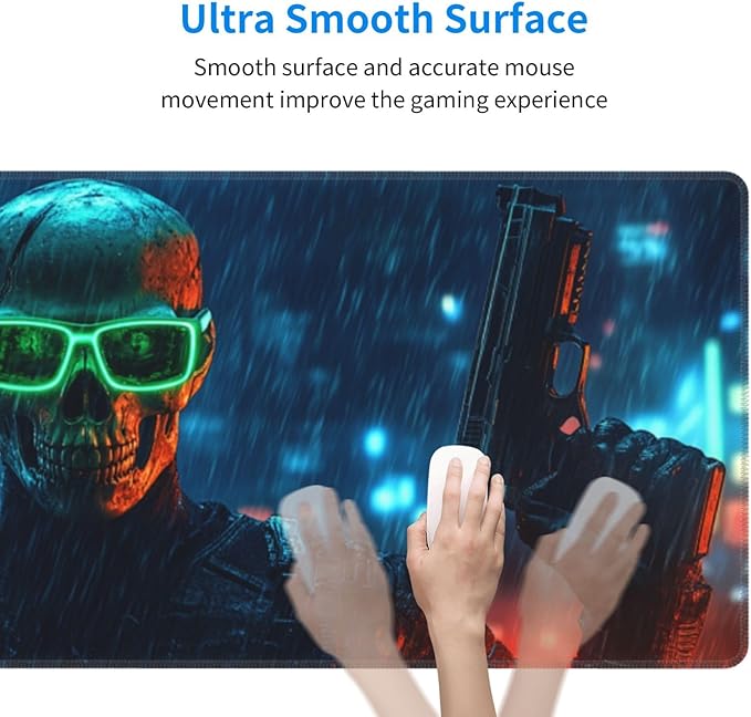 Rain Skull Mouse Pad 31.5 X 11.8 Inch Big Desk Rubber Base Stitched Edges Keyboard Pad XXL Mouse Mat for Home Game and Office