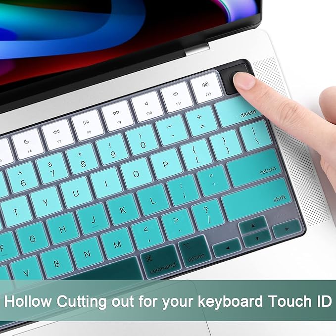 Batianda Premium Gradient Color Keyboard Cover for New MacBook Pro 14'' Pro 16'' 2024 2023 M4 M3 M2 M1 Pro/Max Chip & New MacBook Air 13 15 inch Soft-Touch Silicone Protective Skin,White to Green