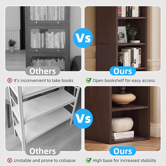 70.9" Wooden Bookshelf, 6-Tier Bookshelf with Open Storage, Corner Bookcase, Display Shelf for Bedroom and Living Room Offices, Walnut