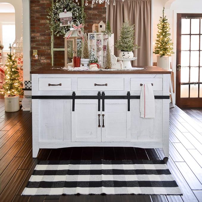 Buffalo Plaid Outdoor Rug, 27.5''x43'' Black White Check Indoor/Outdoor Area Rugs, Layering Rug for Hello/Welcome Door Mat, Washable Cotton Woven Farmhouse Mat for Christmas Front Porch Décor