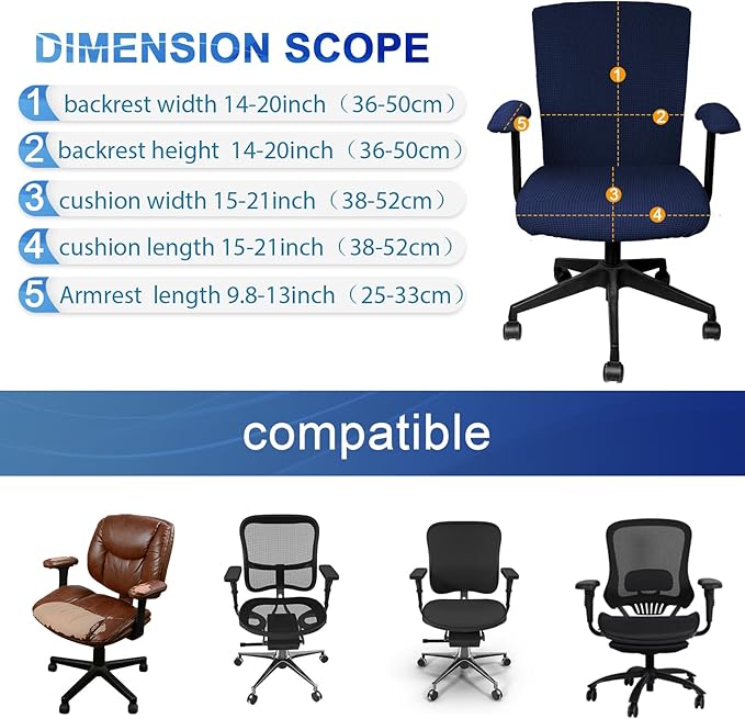 Tallew 4 Pcs Office Chair Covers Set Computer Universal Protective Stretchable Chair Seat Covers Desk Armrest Slipcovers Pads Office Cushion Backrest for Rotating(Navy)