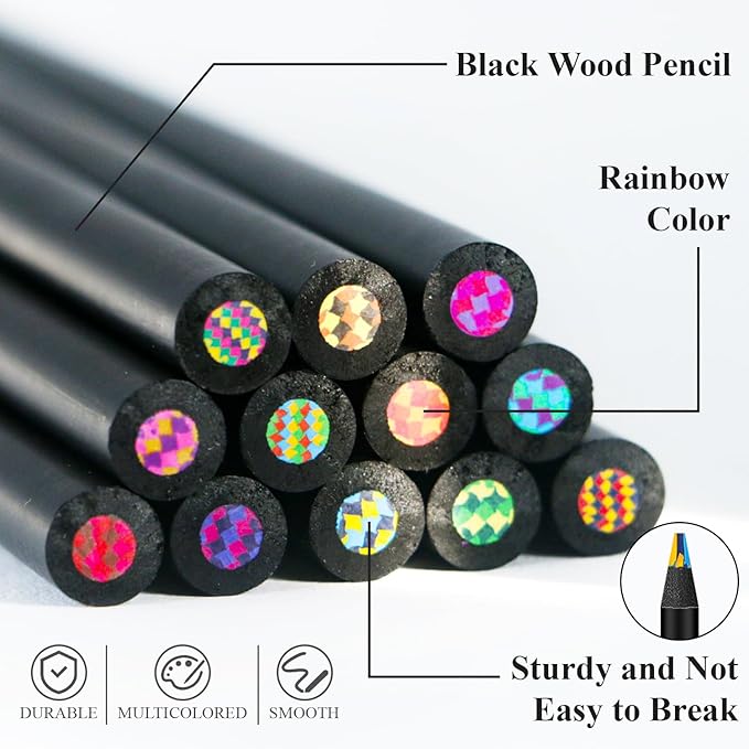 Stocking Stuffers,12-Color Rainbow Pencils Set- Multicolored Colored Pencils for Kids, Adults & Artists, Professional Art Supplies Pencils for Coloring Books, Sketching & Illustration.