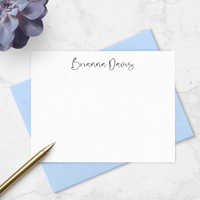 Personalized Stationery Note Cards and Envelopes Set for Women Customized with Name in Script Font, Choose Ink & Envelope Colors | Fairmont & Grove Paper Co. (Font Style #4)