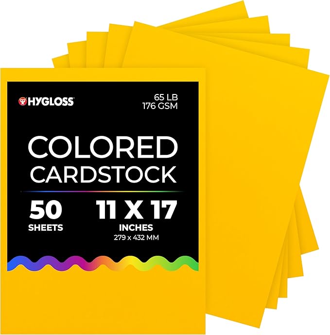 Hygloss Yellow Bright Colored Cardstock - 11x17-Inch, 50 Sheets, 65 lb/ 176 gsm, Fade-Resistant, Acid-Free Color Card Stock Paper