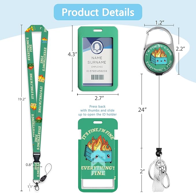 Gctriki ID Badge Holder with Lanyard, Funny Dumpster Retractable Badge Reel, Breakaway Lanyard for Keys，Teacher Lanyards for ID Badges Name Tags Card Holder, Nurse Teacher Workers Women Office Gifts