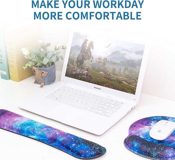 Ergonomic Keyboard Mouse Pad Wrist Rest Support Set for Laptop/Computer/Desktop,Memory Foam Hand Rest Wrist Cushion for Gaming/Office,Lightweight Comfortable & Pain Relief (Galaxy)