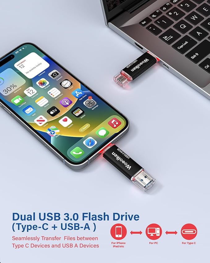USB C Flash Drive 64GB, Wooolken USB 3.0 Dual Drive Type-C Flash Drive OTG Thumb Drive Compatible with iPhone 16/15, Android Smartphone/Tablets/Computers/Laptop (Black)