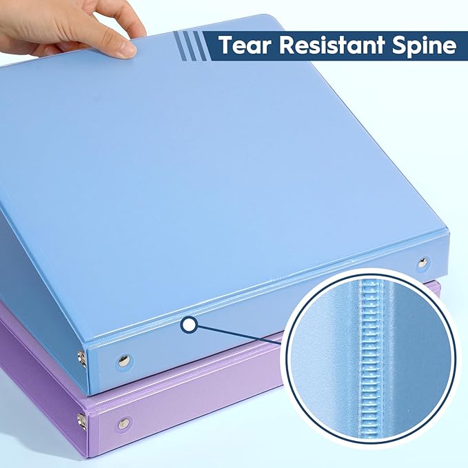 COMIX Standard 3 Ring Binder 1 inch with Clear View Cover, 1" Round Ring View Binder Holds 200 Sheets of US Letter Size Paper for School Office Supplies, 6 Pack (Pale Blue)