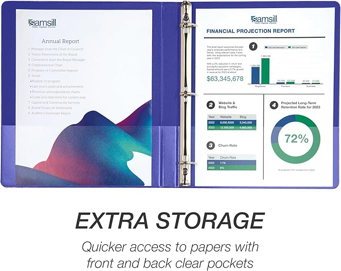 Samsill Durable 0.5 Inch Binder, Made in The USA, D Ring Binder, Customizable Clear View Cover, Blue, 24 Pack, Each Holds 125 Pages