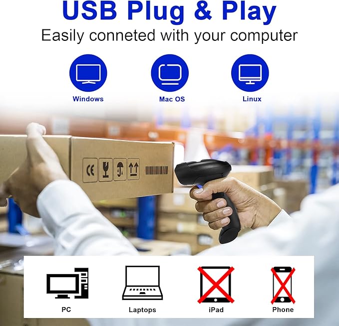 NetumScan Wireless Barcode Scanner with Stand, 2-in-1 Automatic USB Cordless 1D Barcode Reader Handheld CCD Bar Code Scanner with Stand for Store, Supermarket, Warehouse