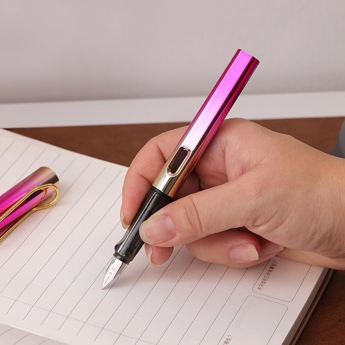 Ludato Disposable Color Fountain Pens for Writing-Pack of 4 - Blue,Green,Orange,Rose Pink