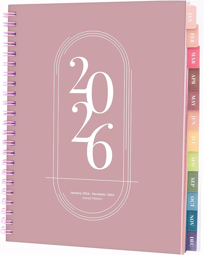 Rileys 2026 Planner, Agenda Planner With Weekly And Monthly View, Daily Agenda Book And Yearly Planners Calendar Book, Spiral Bound With Tabs, Notes, Goals And Holidays (Pink, 8 x 6 in)