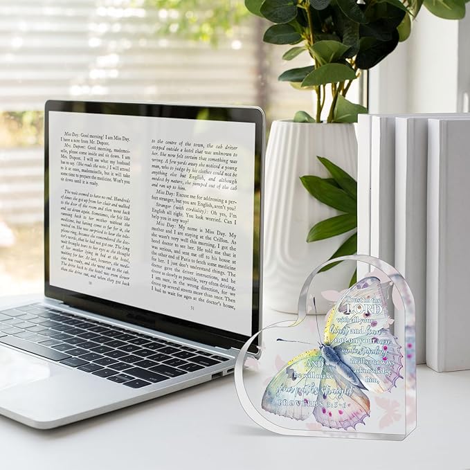 Christian Gifts for Women, Inspirational Gifts with Bible Verse and Prayers, Motivational Catholic Gift, Bible Verse Inspirational Heart-Shaped Acrylic, Faith Religious Gifts for Christian Women Men