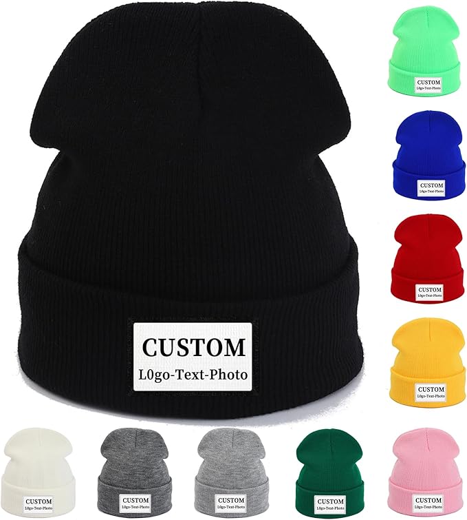 Custom Beanie for Men Women Bulk Custom Winter Hat Beanies with Logo Text Image Personalized Knit Hats Gifts for Business