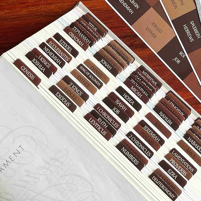 Thinkor Reposition Laminated Bible Tabs, Large Print Stickers, Easy to Read & Apply Bible Tabs for Women & Man (Earthy Brown)