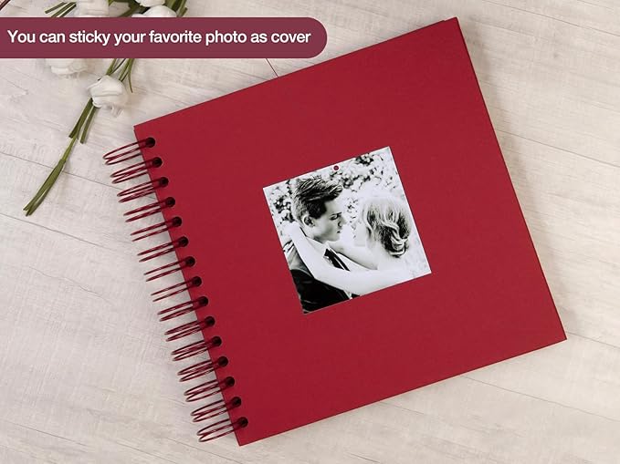 potricher 8 x 8 Inch DIY Scrapbook Photo Album 80 Pages Thick Kraft Blank Red Paper Memory Book for Wedding and Anniversary Family (Red, 8 Inch)