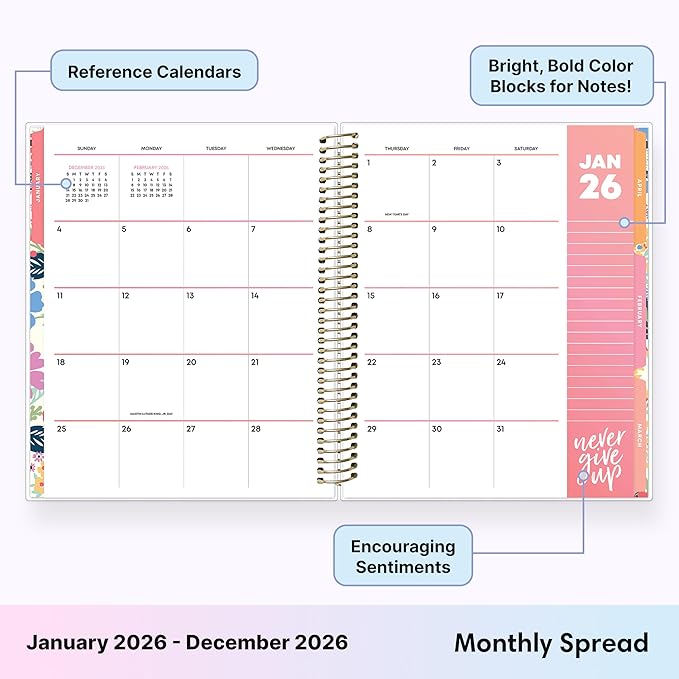 Blue Sky Livewell 2026 Weekly and Monthly Planner Calendar, January 2026 - December 2026, 7" x 9", Flexible Laminated Cover, Heavy Duty Coil Binding, Colorful Premium Paper, Includes Storage Pocket, Stickers, Beck