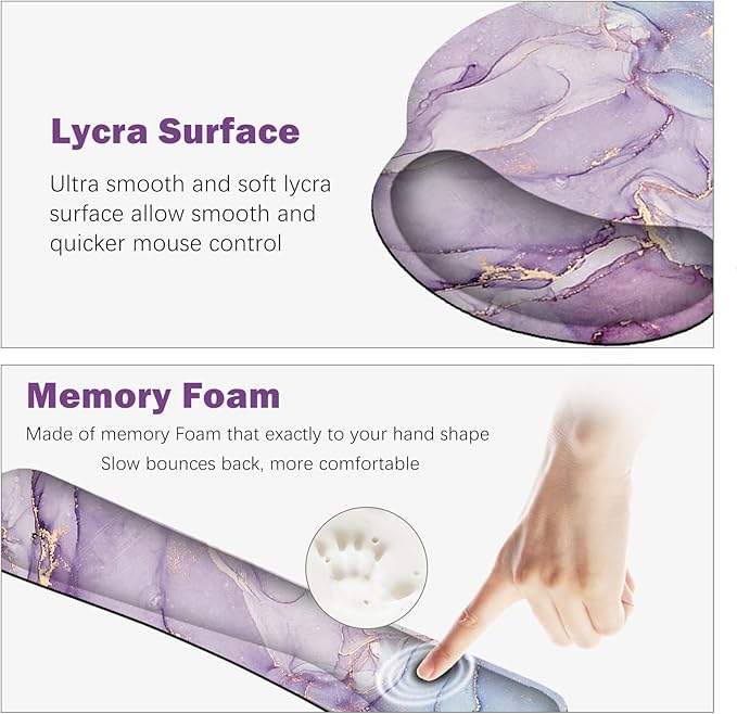 ARTSO Large Mouse Pad Ergonomic Keyboard Wrist Rest Support Set, Memory Foam Gel Wrist Pad, Extended Desk Mat Protector, Non-Slip Desk Blotter, Purple Blue Marble