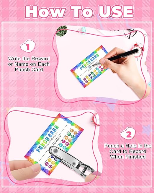 UCEC 200 Pieces Punch Cards with Star + Circle Hole Punchers, Incentive Loyalty Reward Punch Card for Classroom with Handheld Single Punches Kit to Behavior for Business School Kids Students Teachers