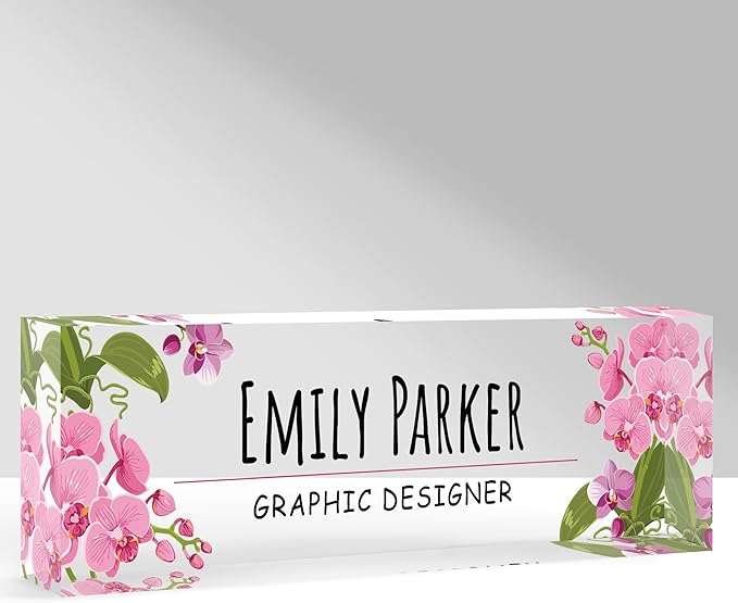 Custom Name Plate for Desk, Personalized Acrylic Office Name Sign with Name & Title, Elegant Desk Decor for Women Men, Employee Appreciation Gift (Orchid)