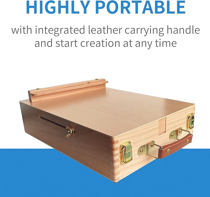 Falling in Art Wooden Tabletop Easel, Solid Wood Sketchbox Desktop Easel for Painting, Portable Art Drawing Easel for Beginners and Professionals