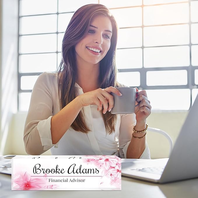 Custom Name Plate for Desk, Personalized Acrylic Office Name Sign with Name & Title, Elegant Desk Decor for Women Men, Employee Appreciation Gift (Pink-2)