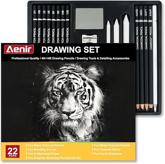 Charcoal Pencils for Drawing, Set of 22, Professional Drawing Sketch Pencils, Charcoal Art Supplies for Sketching, Shading, Artist Charcoal Supplies for Beginners & Pro Artists.