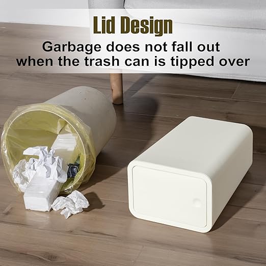 TrashAid Bathroom Trash Can with Lid, 2.6 Gallon / 10 Liter Small Garbage Can with Press Top Lid, Plastic Wastebasket with Pop-up Lids for Toilet, Office, Bedroom, Living Room, White