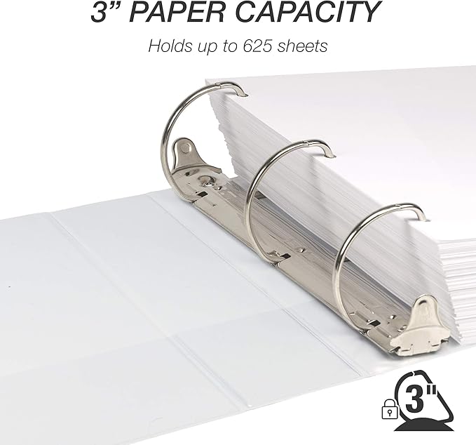 Samsill Durable 3 inch 3 Ring Binder, Made in USA, D Ring Binder, FSC 100% Recycled Chipboard, White, 4 Pack