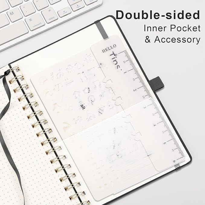 RETTACY Bullet Dotted Journal Notebook, 140 Pages, A5 Medium Size (5.7'' x 8.3''), Hardcover, 100 GSM Thick Paper, for Bullet Journaling, Planning, Tracking (Black)